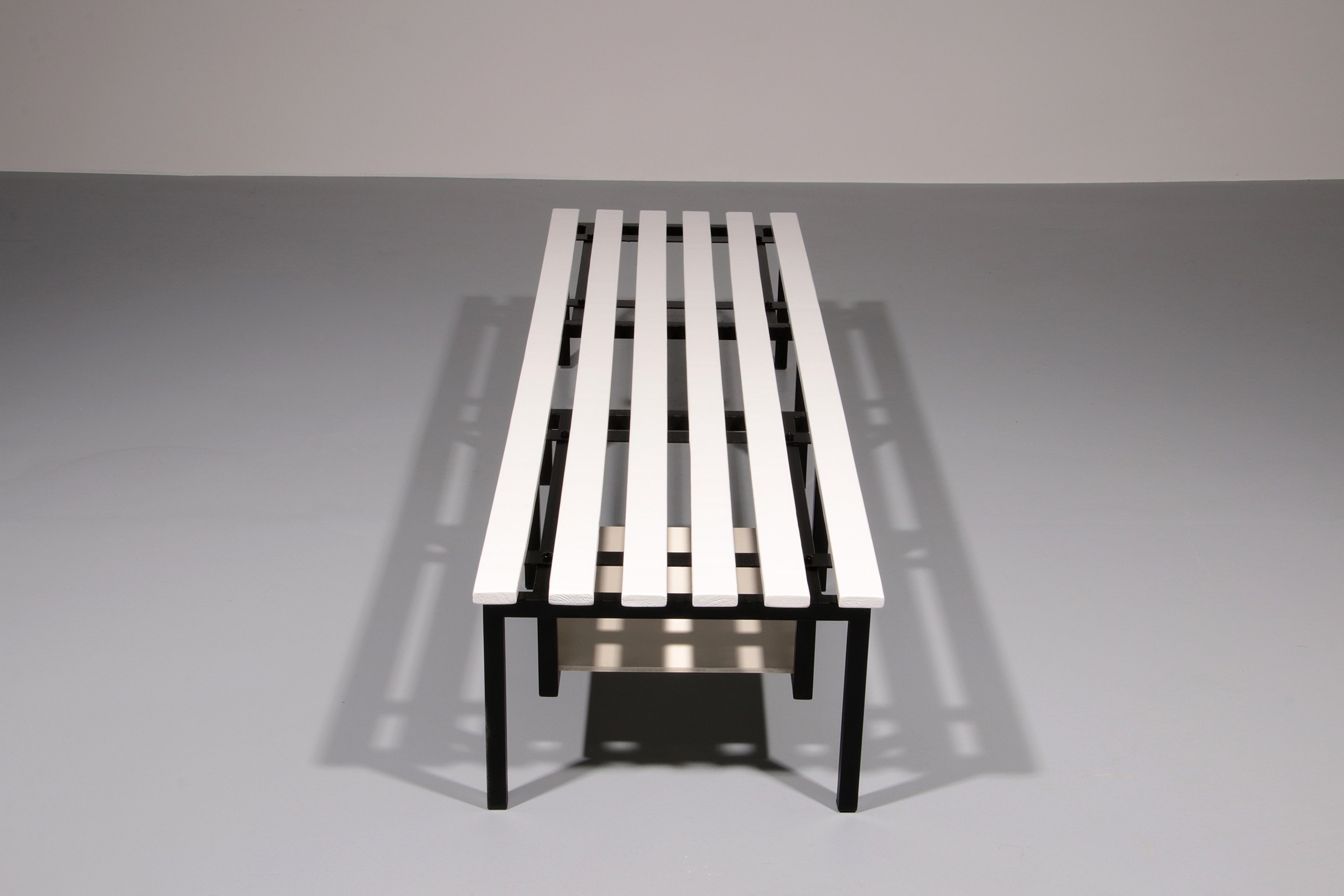 White Wooden Bench with Black Metal Frame 