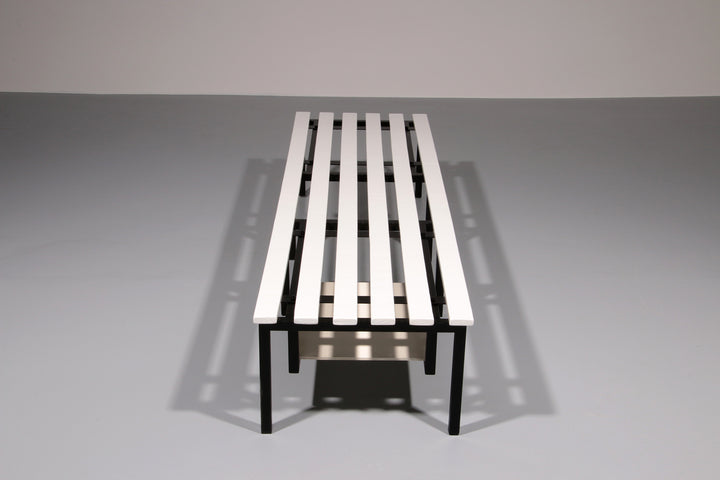 White Wooden Bench with Black Metal Frame 