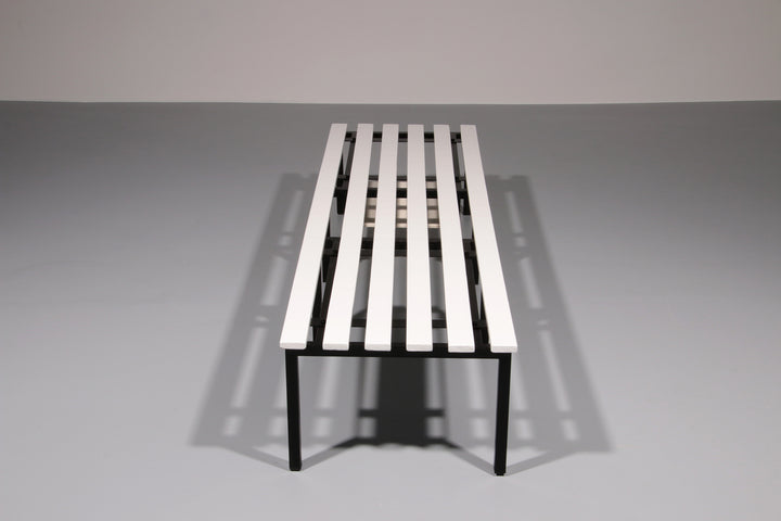 White Wooden Bench with Black Metal Frame 