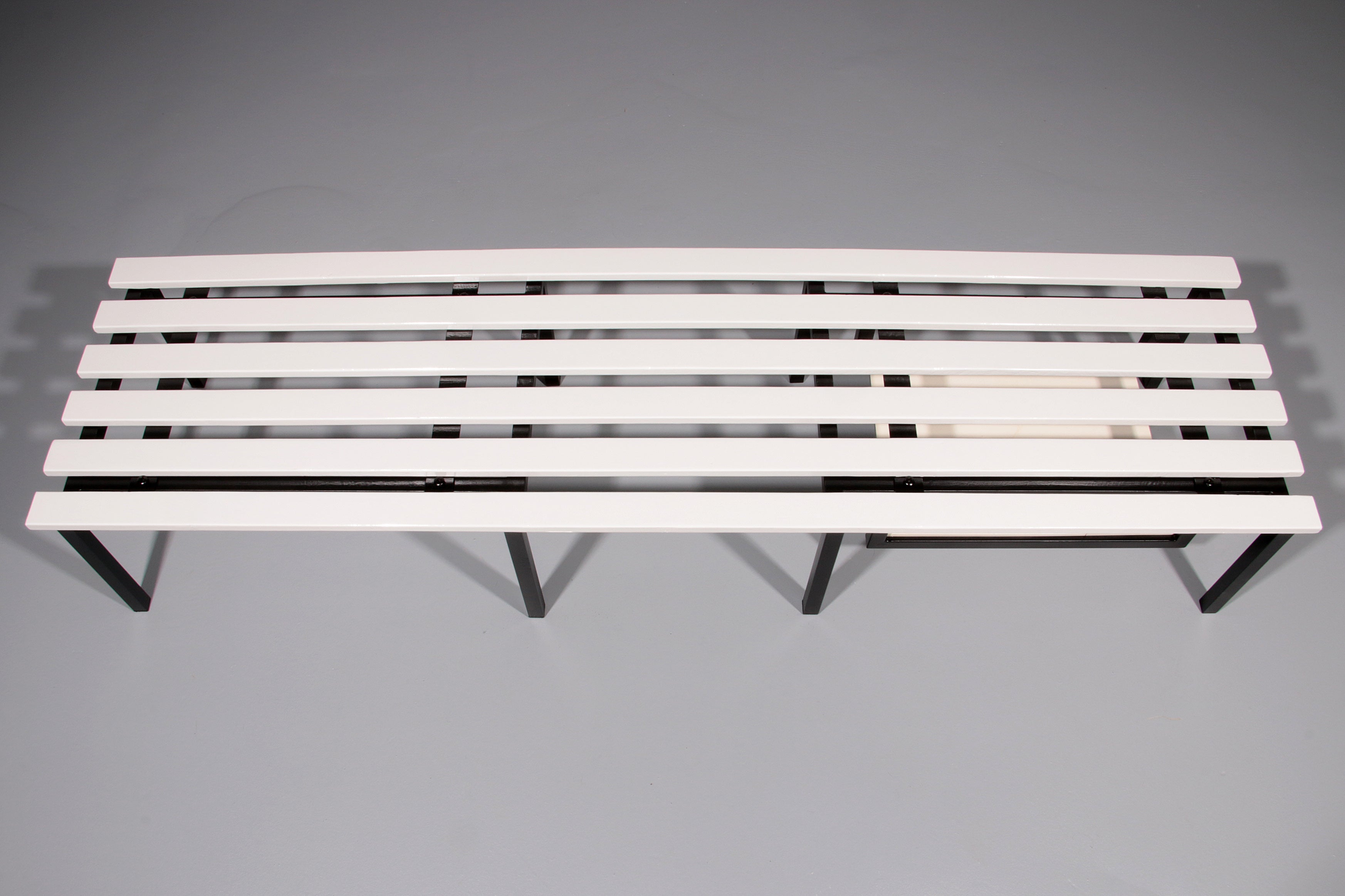 White Wooden Bench with Black Metal Frame 