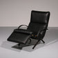 Italian Black Leather Adjustable P40 Relax Chair by Osvaldo Borsani Tecno.