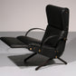 Italian Black Leather Adjustable P40 Relax Chair by Osvaldo Borsani Tecno.