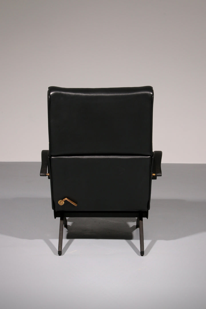 Italian Black Leather Adjustable P40 Relax Chair by Osvaldo Borsani Tecno.