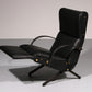 Italian Black Leather Adjustable P40 Relax Chair by Osvaldo Borsani Tecno.