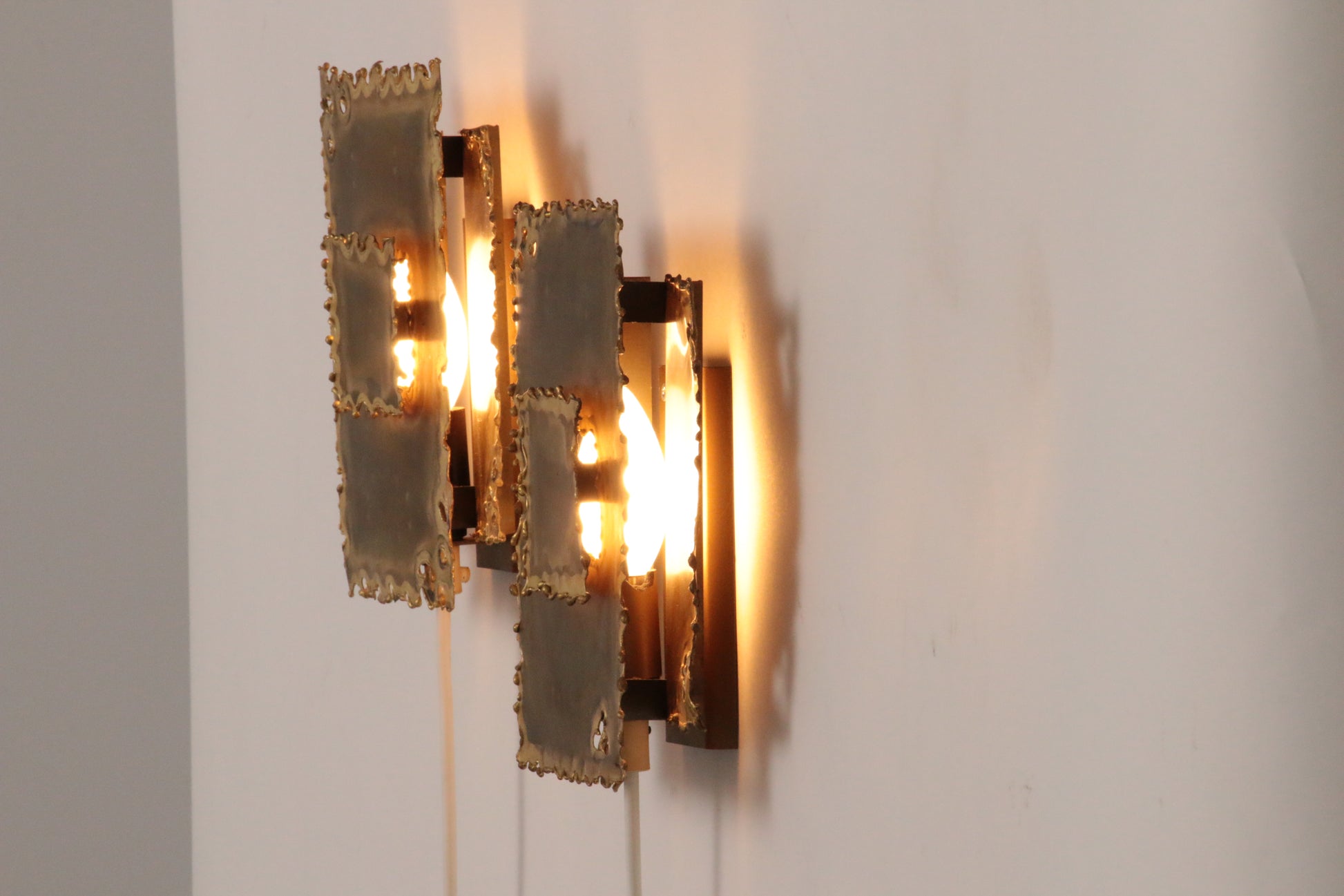 Brutalist Brass Wall Sconces by Holm Sørensen, Set of 2