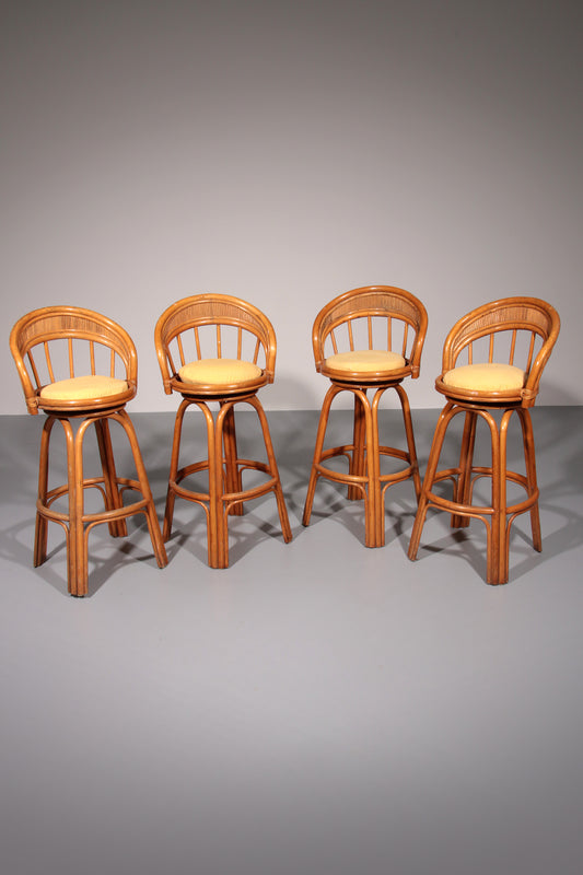 Bamboo Bar Stools with Swivel Seat - 70s Danish Design