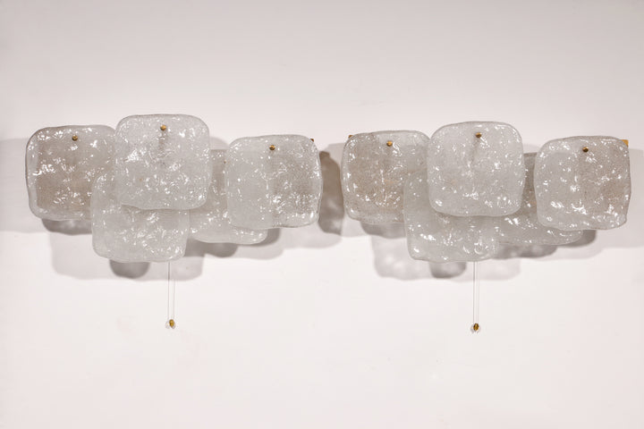 Midcentury Ice Glass Wall Sconces by J.T. Kalmar, Austria (1960s)