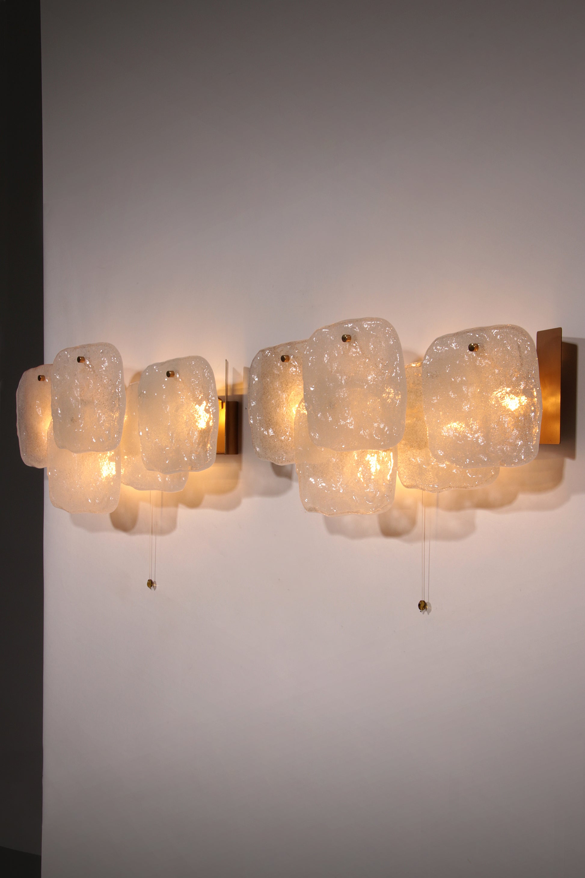 Midcentury Ice Glass Wall Sconces by J.T. Kalmar, Austria (1960s)