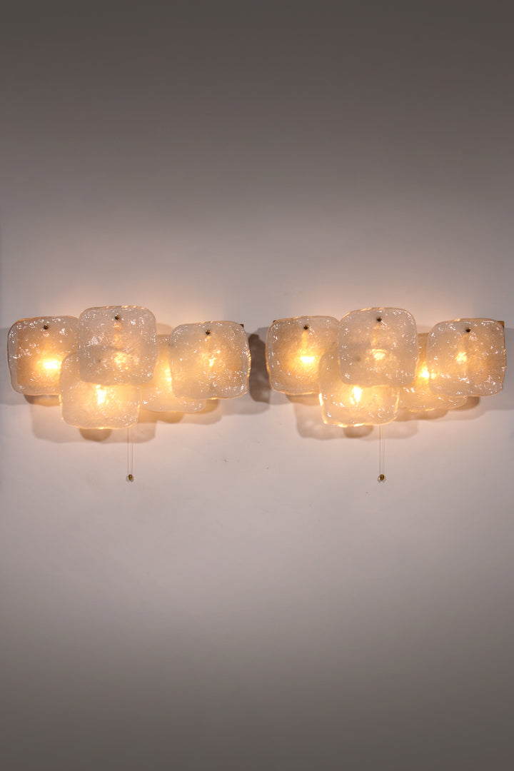 Midcentury Ice Glass Wall Sconces by J.T. Kalmar, Austria (1960s)