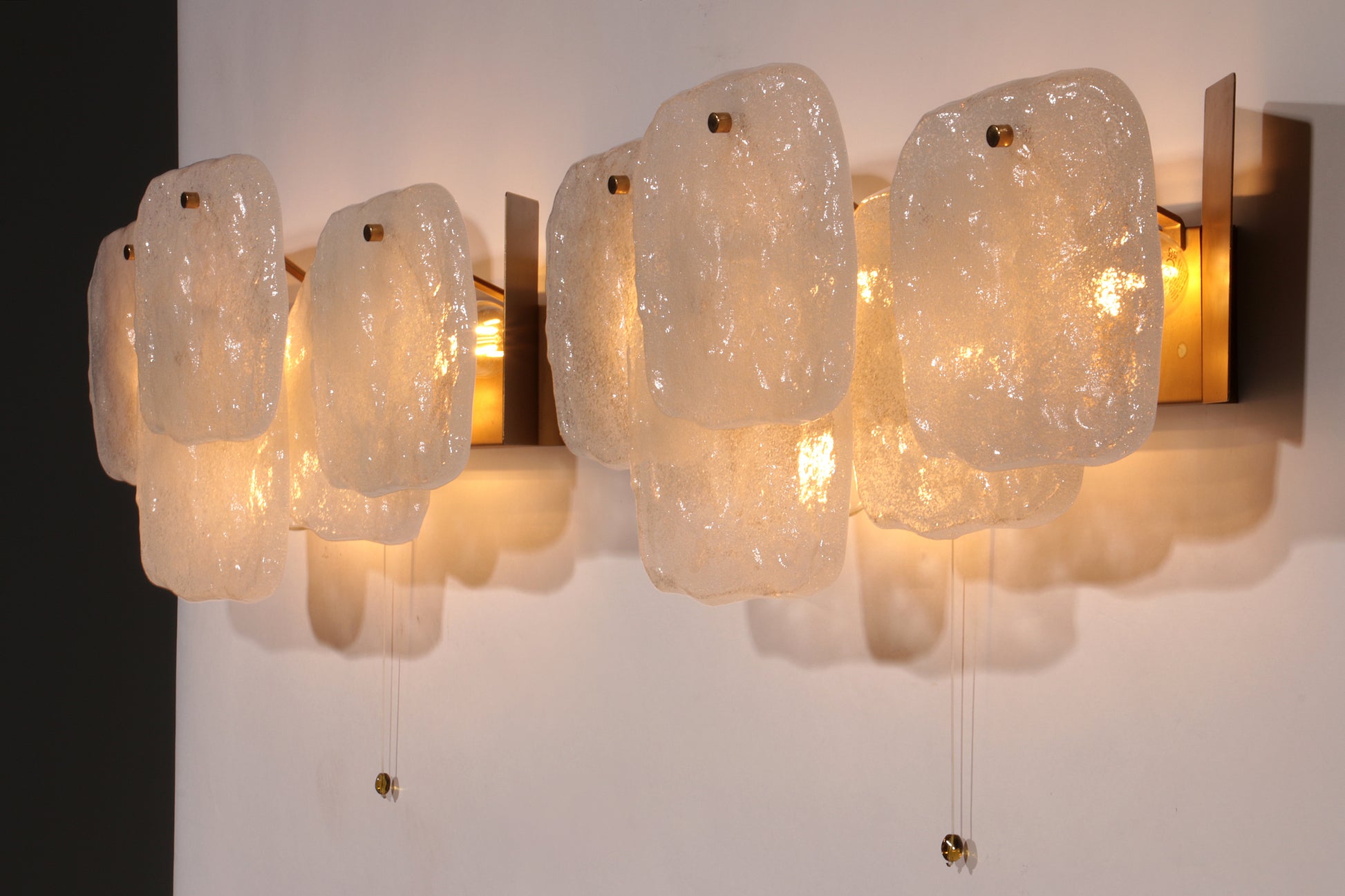 Midcentury Ice Glass Wall Sconces by J.T. Kalmar, Austria (1960s)