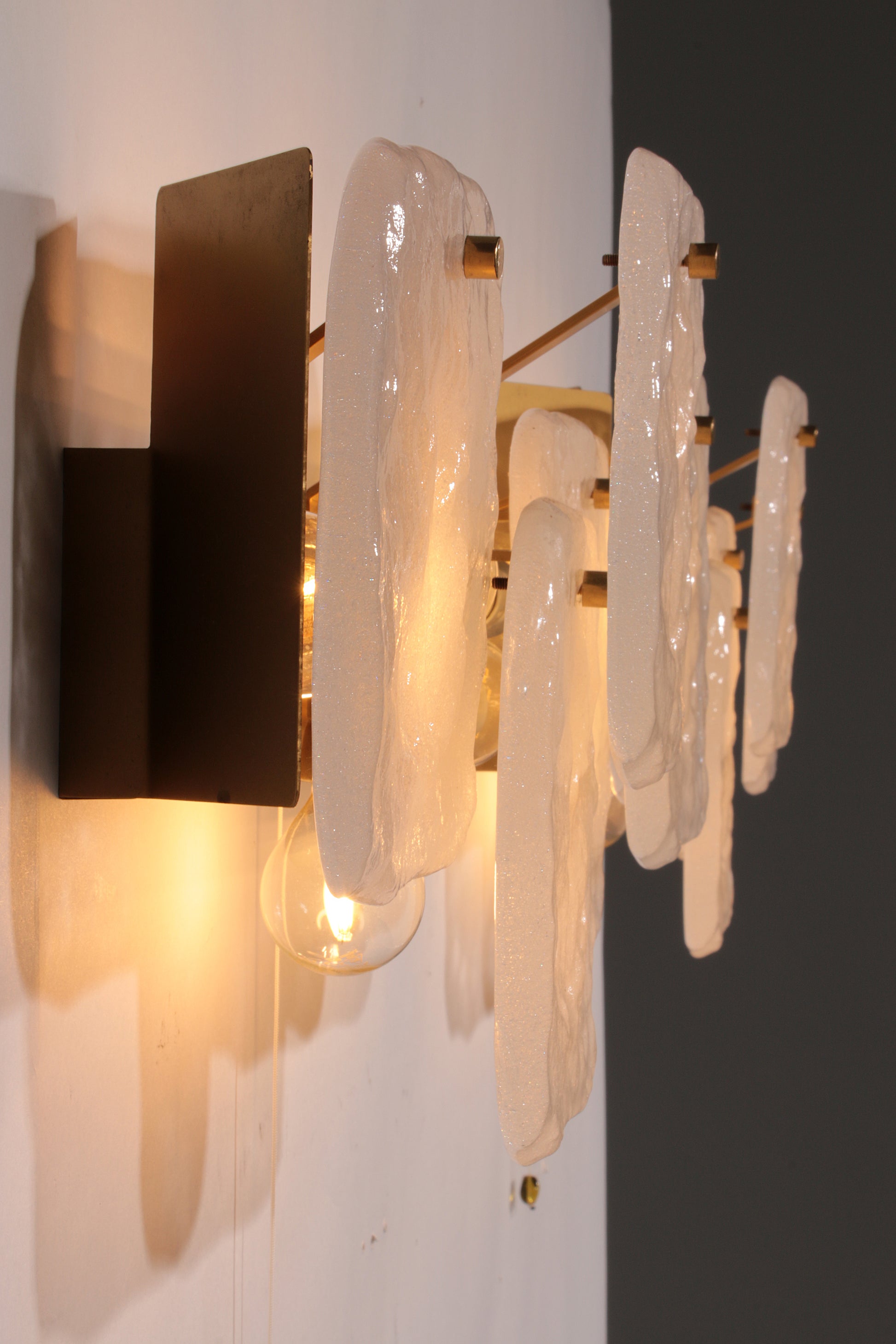 Midcentury Ice Glass Wall Sconces by J.T. Kalmar, Austria (1960s)