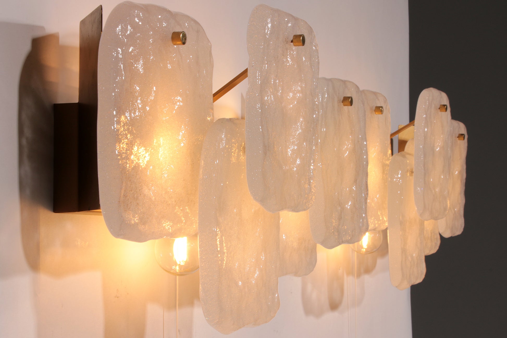 Midcentury Ice Glass Wall Sconces by J.T. Kalmar, Austria (1960s)