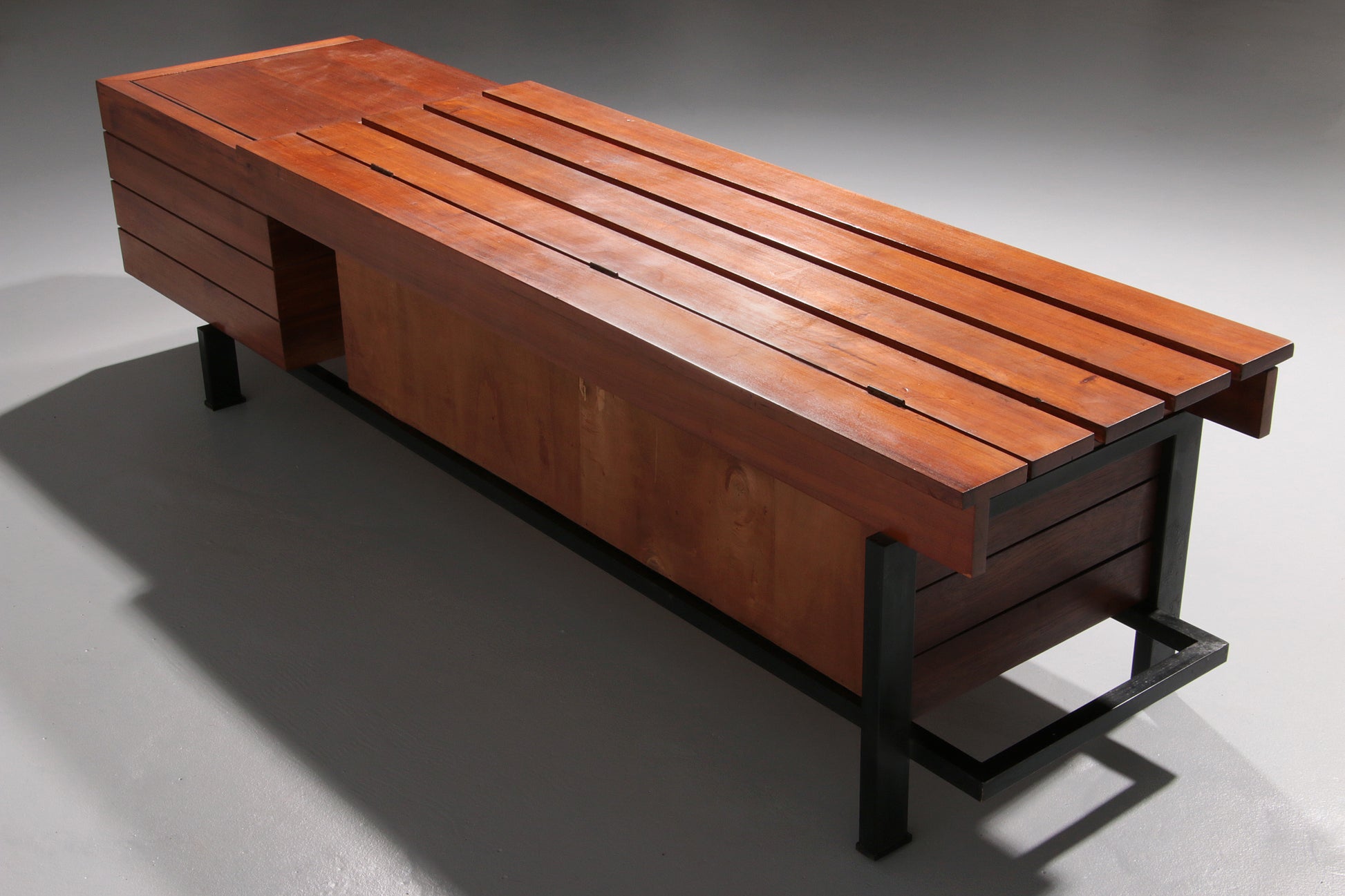 Vintage Wooden Bench with Storage Italiaans 1960