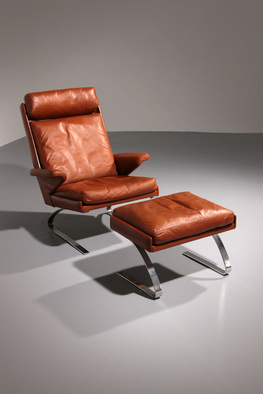 Congnac Leather COR SWING Lounch Chair whit Otterman By Adolf & Schöpfer 1976
