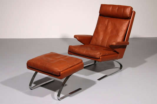 Congnac Leather COR SWING Lounch Chair whit Otterman By Adolf & Schöpfer 1976