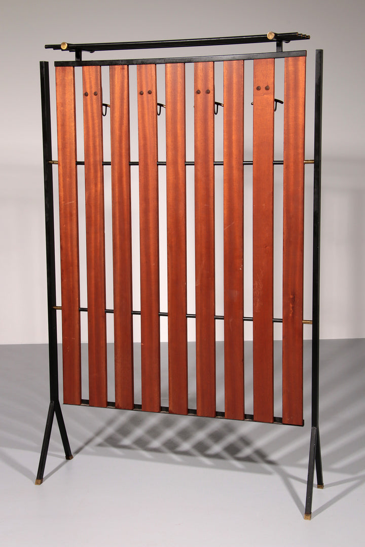 Italian Vintage Elegance – Brass and Teak Wall Clothes Hanger from the 1950s-1960s