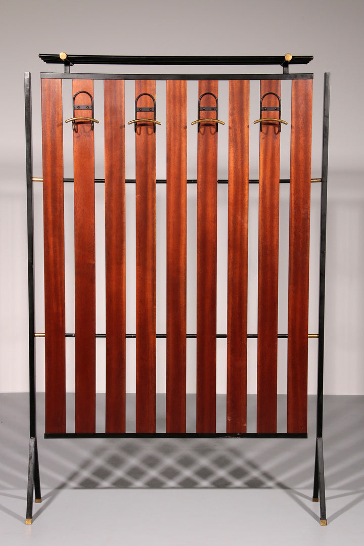 Italian Vintage Elegance – Brass and Teak Wall Clothes Hanger from the 1950s-1960s