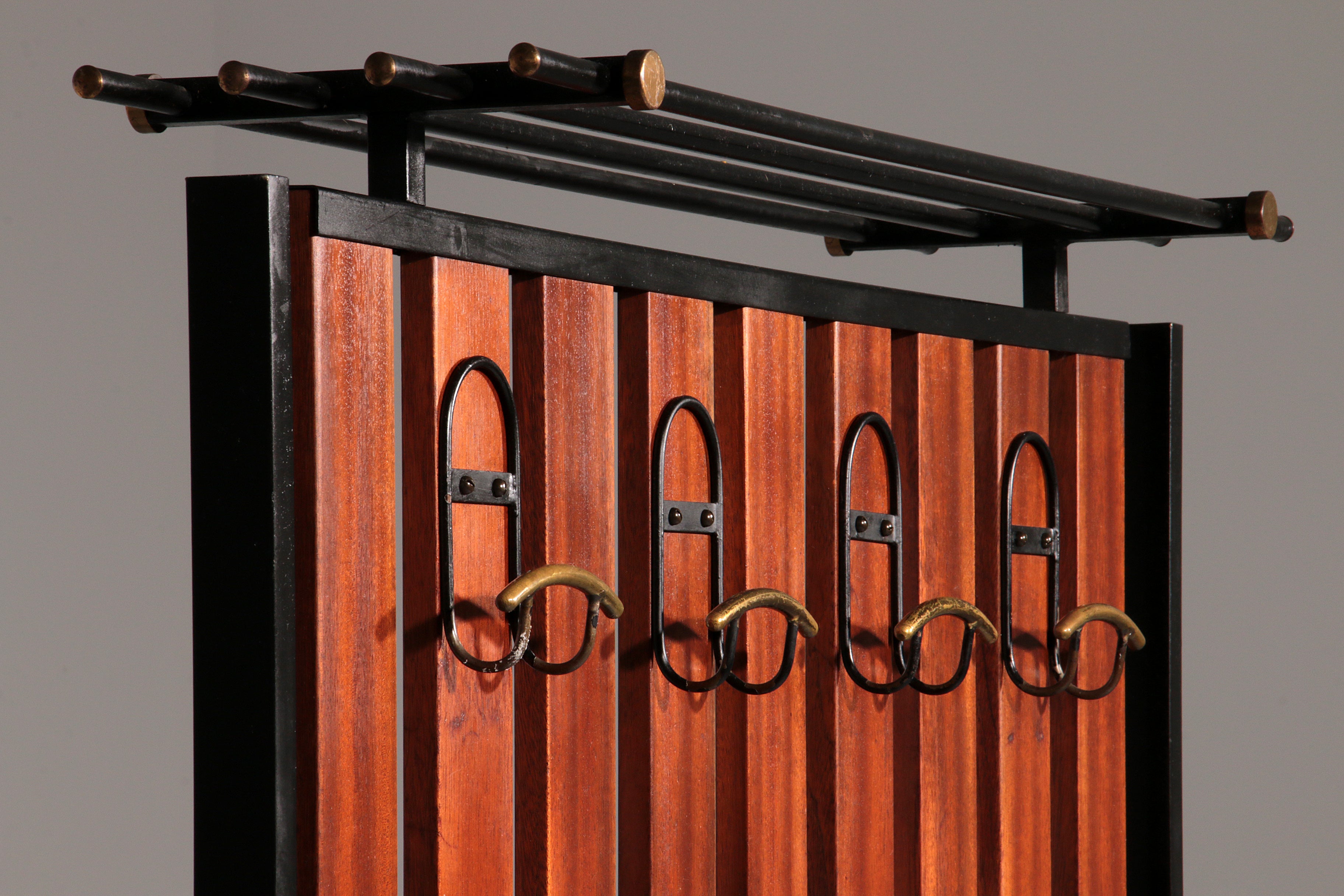 Italian Vintage Elegance – Brass and Teak Wall Clothes Hanger from the 1950s-1960s