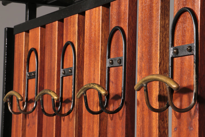 Italian Vintage Elegance – Brass and Teak Wall Clothes Hanger from the 1950s-1960s