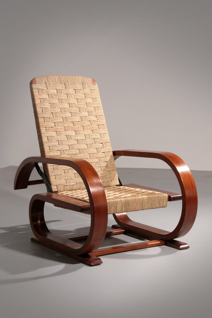 An exceptionally rare and elegant reclining lounge chair from 1950s Italy,
