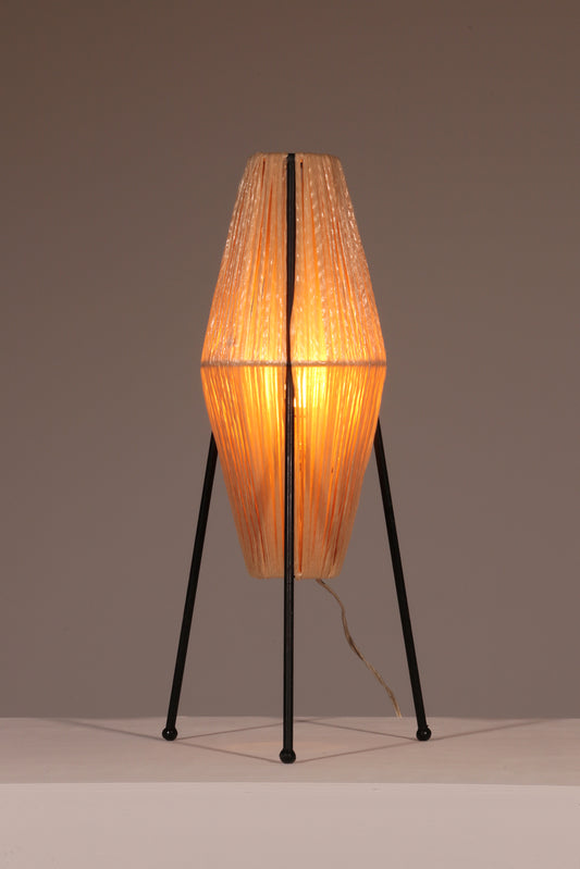 Charming 1960s French Tripod Table Lamp with Woven Sisal