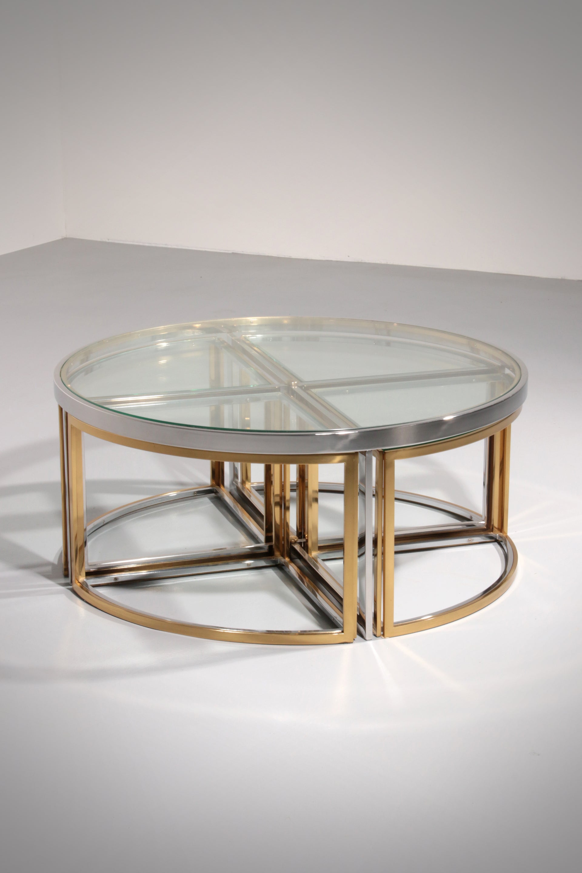 Maison Charles Coffee Table in Brass Chrome and Glass Elegant from the 1970