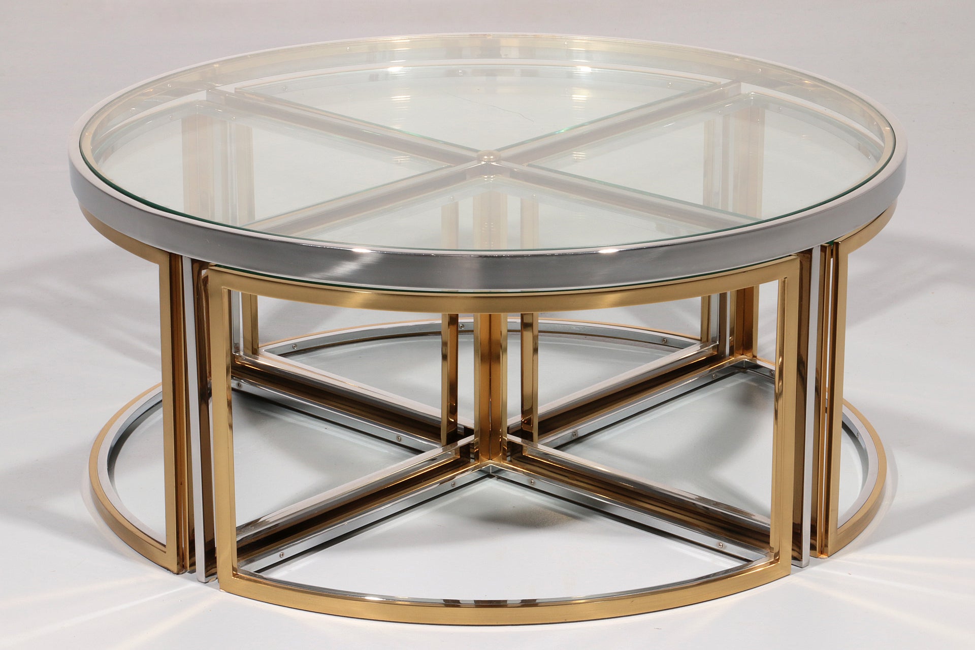 Maison Charles Coffee Table in Brass Chrome and Glass Elegant from the 1970