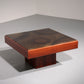 Brutalist Coffee Table with Copper Top and Wooden Base 1970
