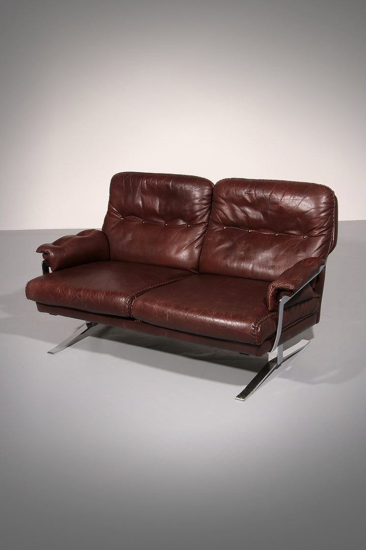 Leather & Chrome Sofa by Arne Norell Vintage 1960’s