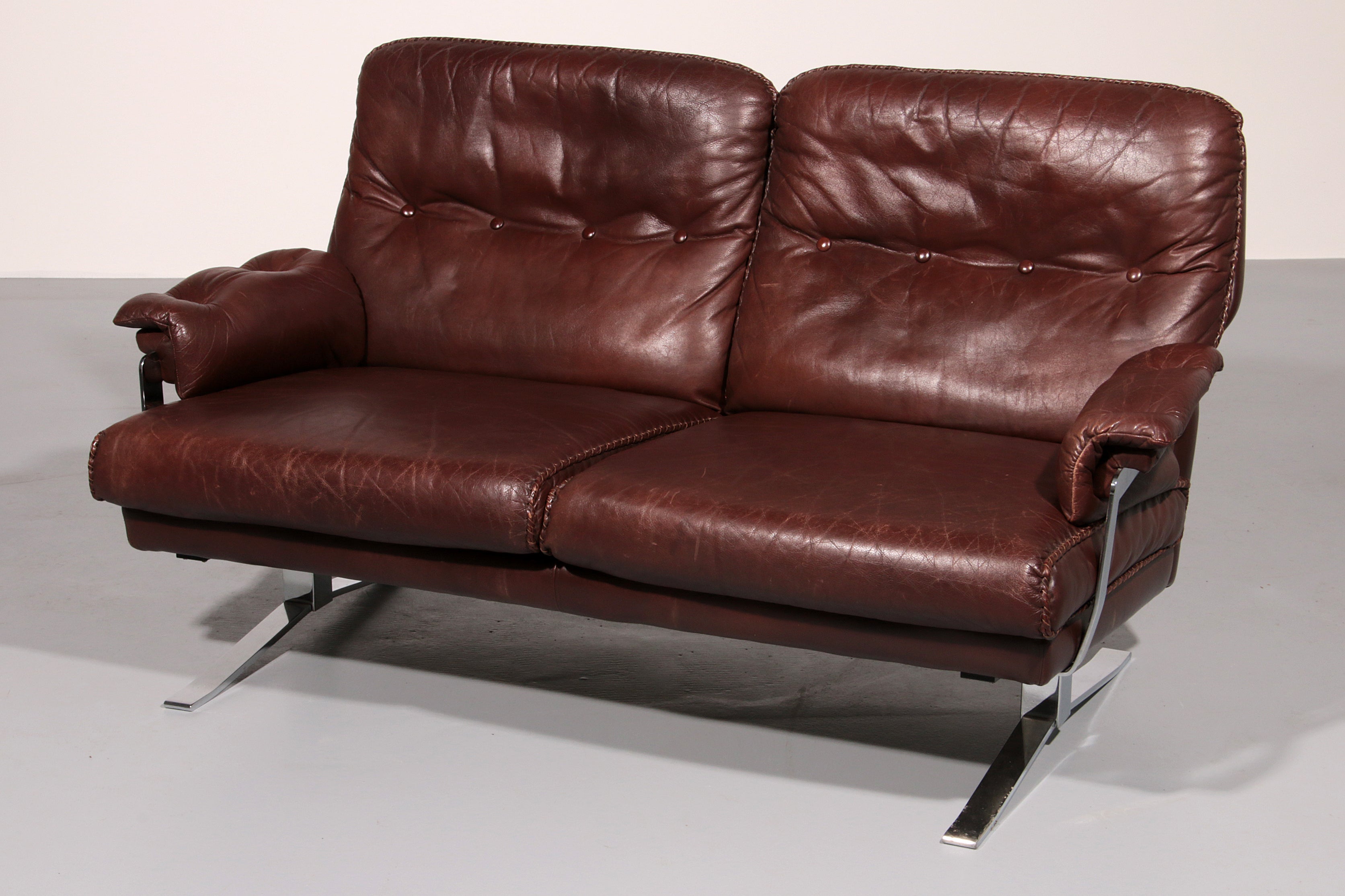 Leather & Chrome Sofa by Arne Norell Vintage 1960’s