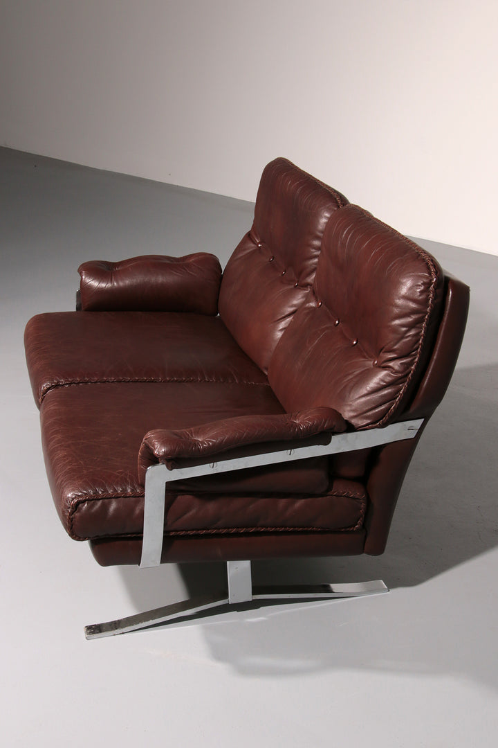 Leather & Chrome Sofa by Arne Norell Vintage 1960’s