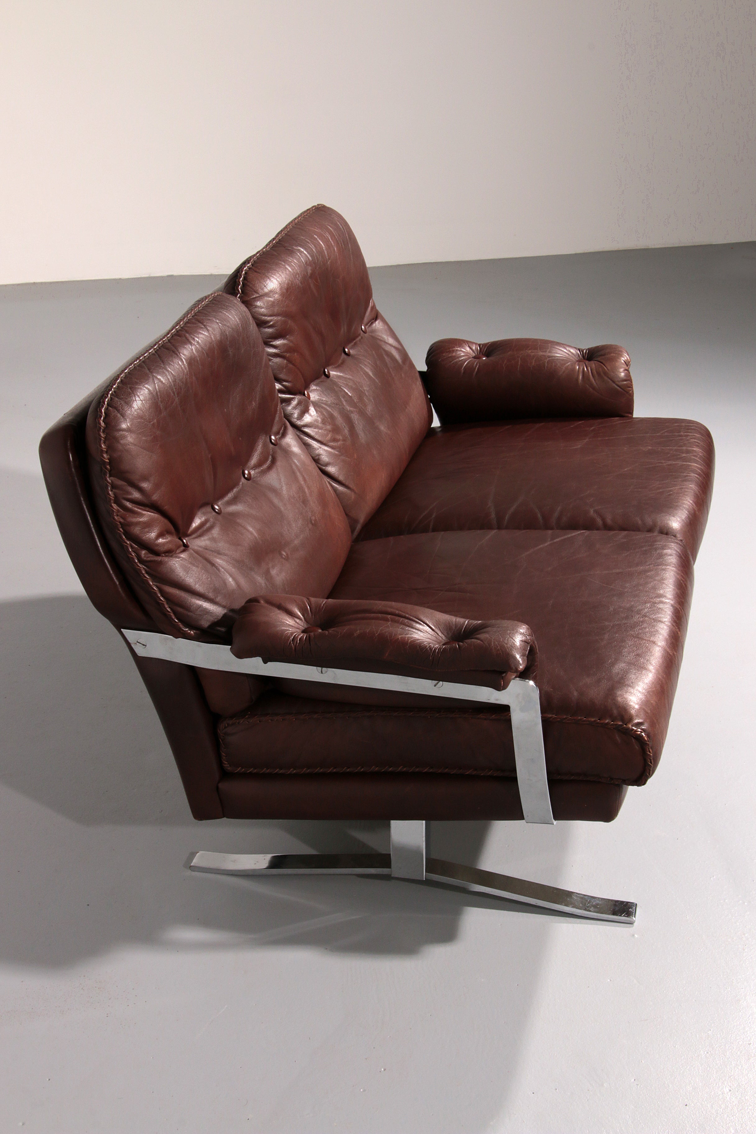 Leather & Chrome Sofa by Arne Norell Vintage 1960’s