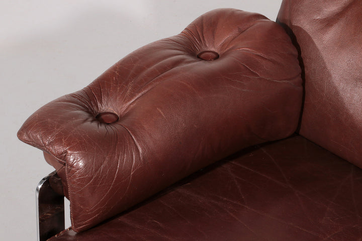 Leather & Chrome Sofa by Arne Norell Vintage 1960’s