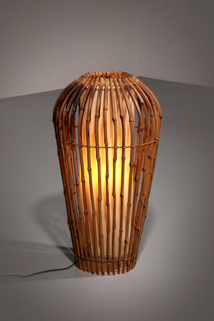 Midcentury Floor Lamp Rattan, Bamboo and Fabric Franco Albini, Italy 1960s
