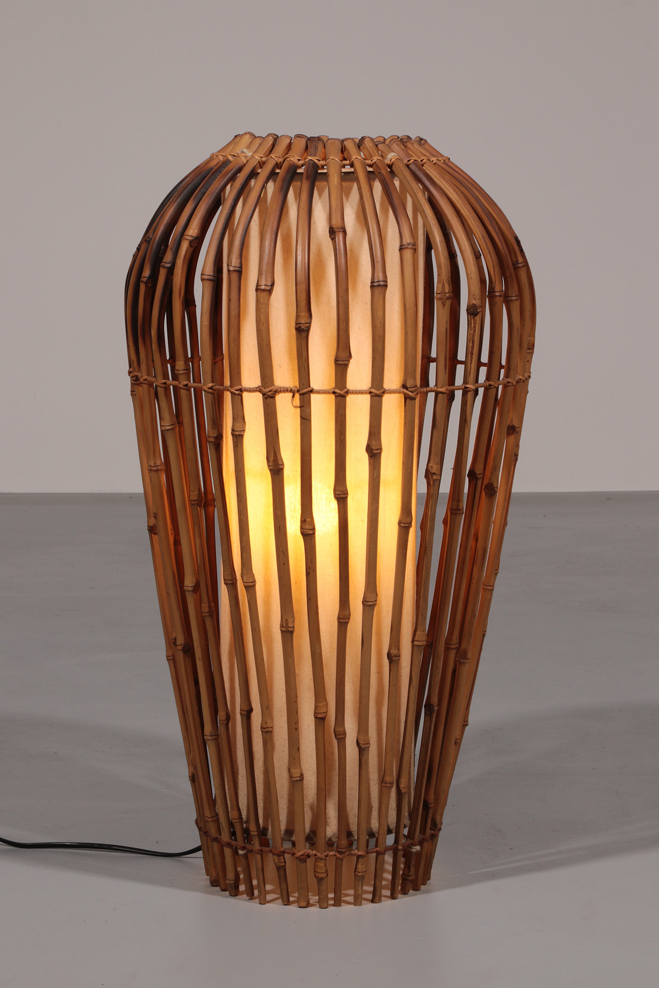 Midcentury Floor Lamp Rattan, Bamboo and Fabric Franco Albini, Italy 1960s