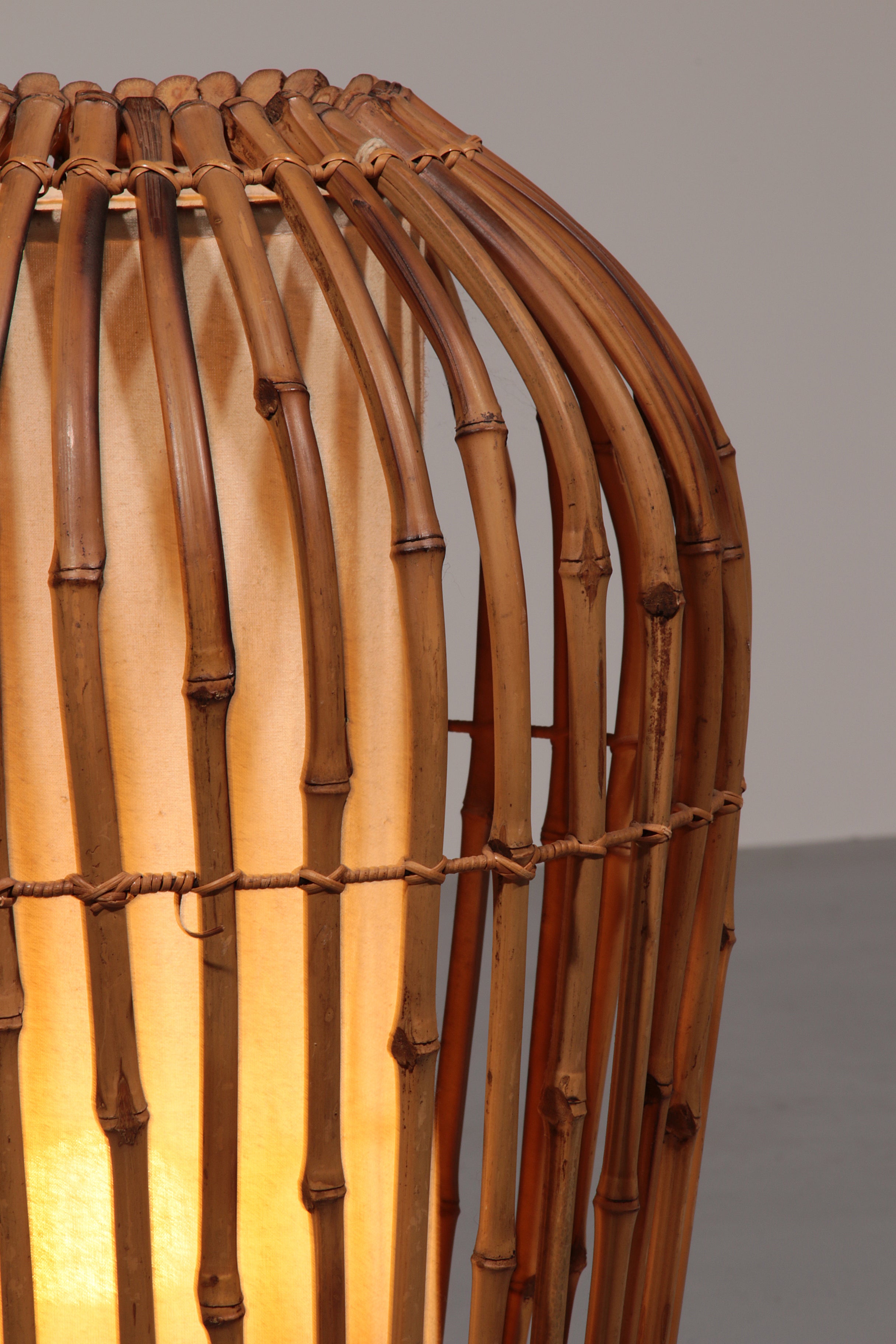 Midcentury Floor Lamp Rattan, Bamboo and Fabric Franco Albini, Italy 1960s