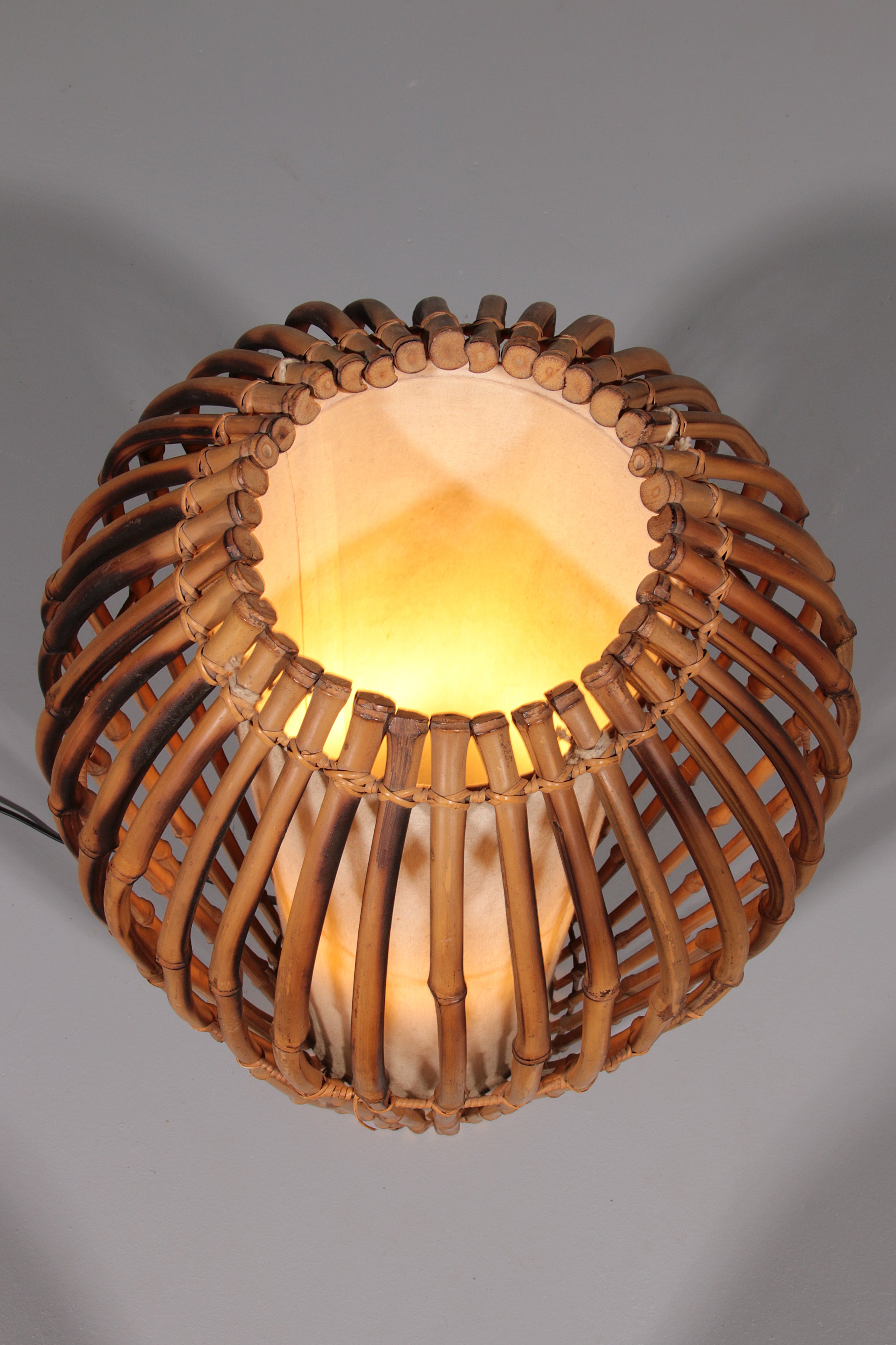 Midcentury Floor Lamp Rattan, Bamboo and Fabric Franco Albini, Italy 1960s