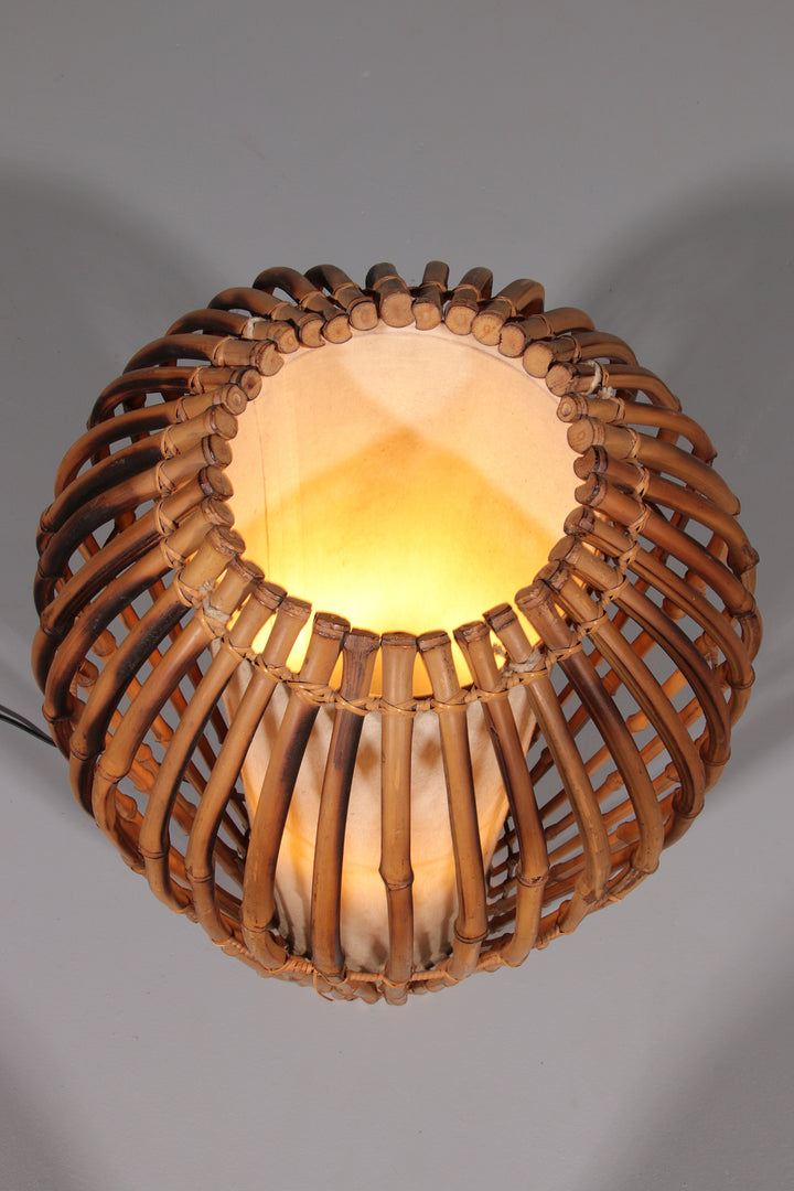 Midcentury Floor Lamp Rattan, Bamboo and Fabric Franco Albini, Italy 1960s