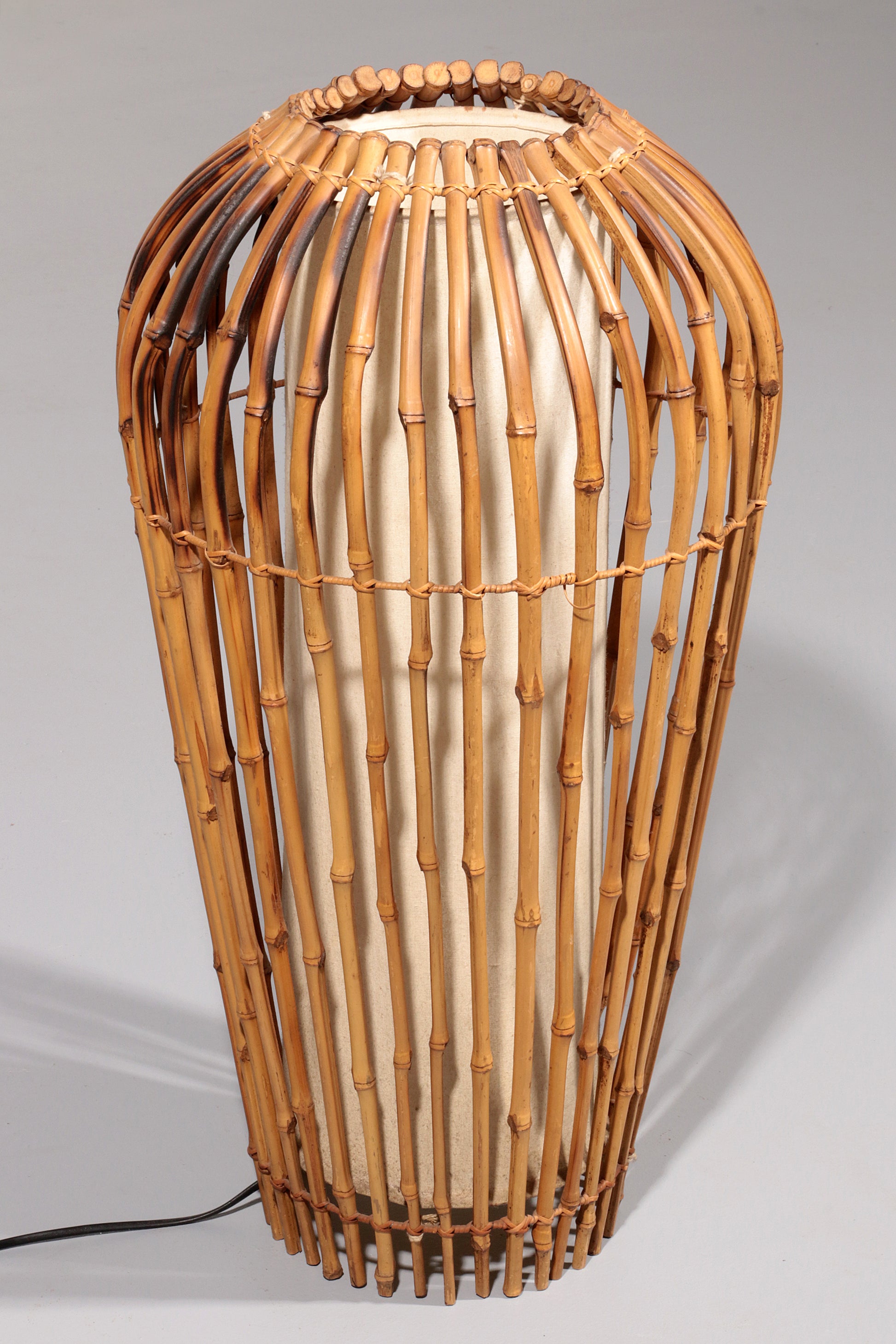 Midcentury Floor Lamp Rattan, Bamboo and Fabric Franco Albini, Italy 1960s