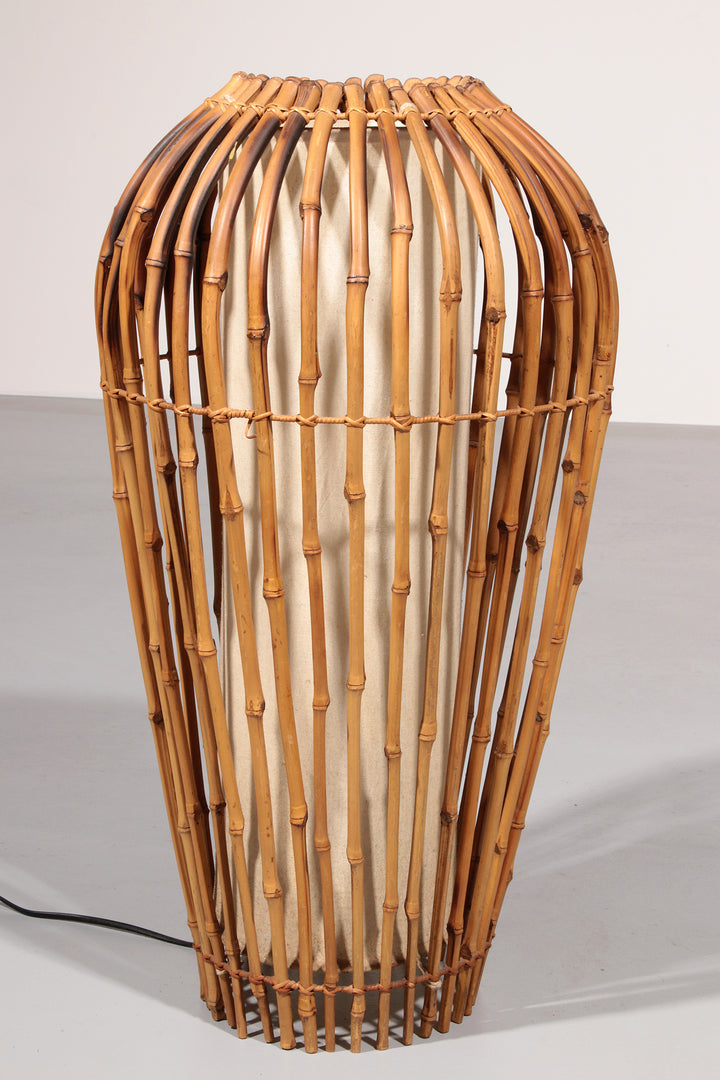 Midcentury Floor Lamp Rattan, Bamboo and Fabric Franco Albini, Italy 1960s