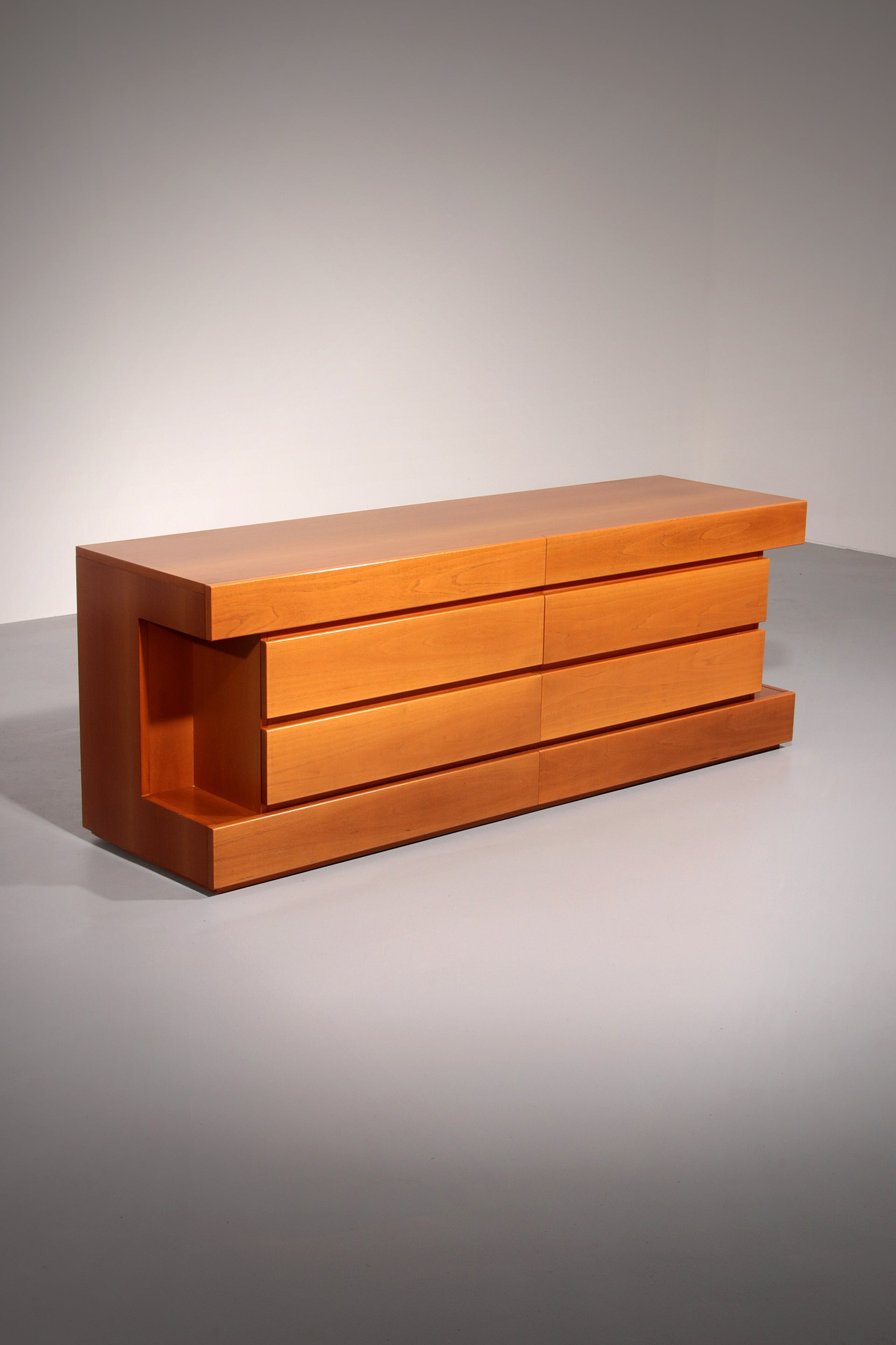 Post modern custom 8 drawer floating dresser blonde geometric design Italy