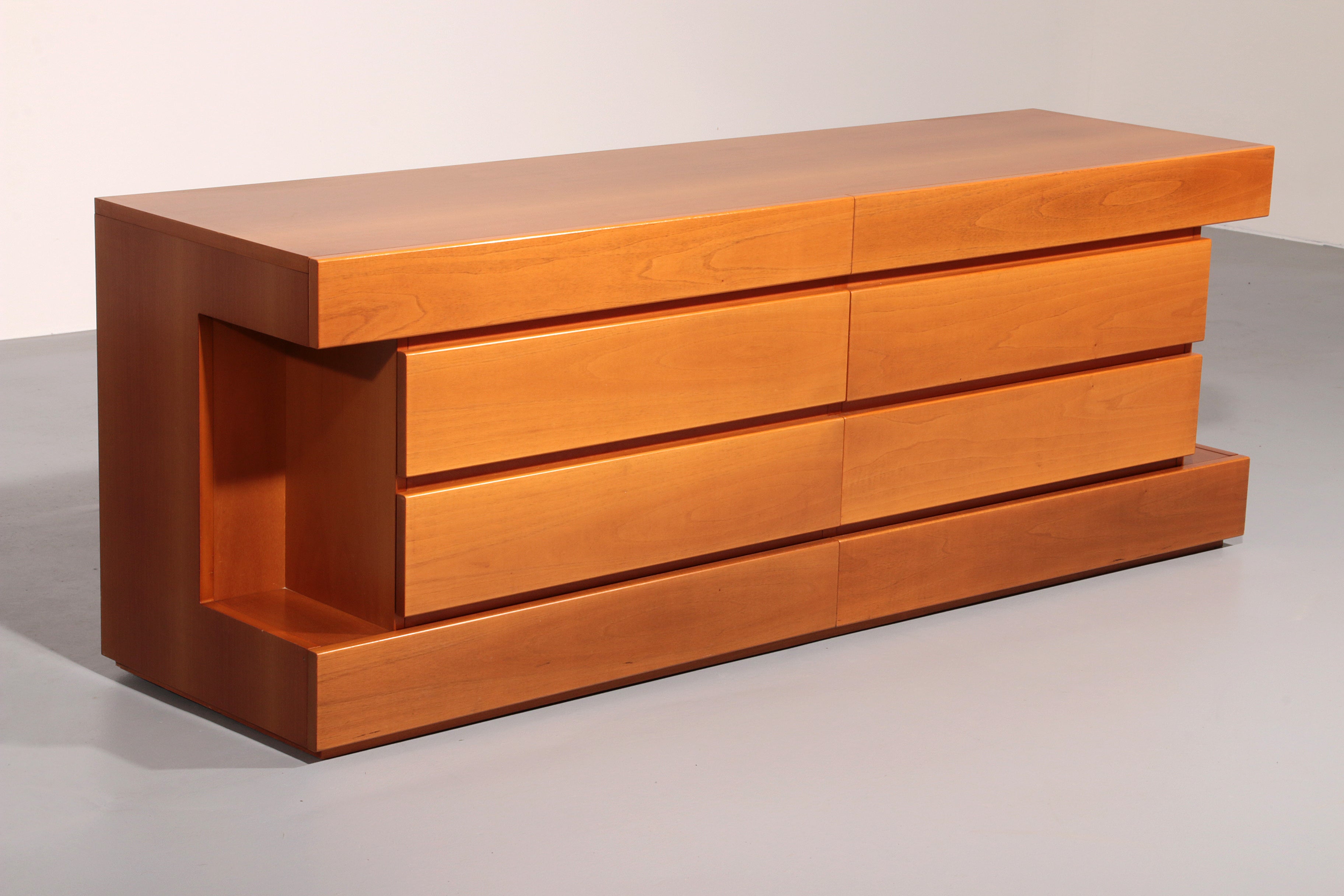 Post modern custom 8 drawer floating dresser blonde geometric design Italy