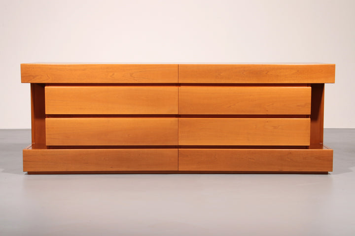 Post modern custom 8 drawer floating dresser blonde geometric design Italy