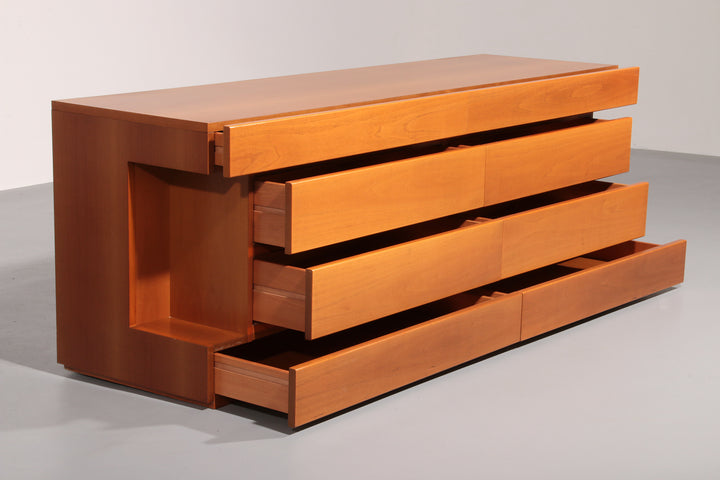 Post modern custom 8 drawer floating dresser blonde geometric design Italy