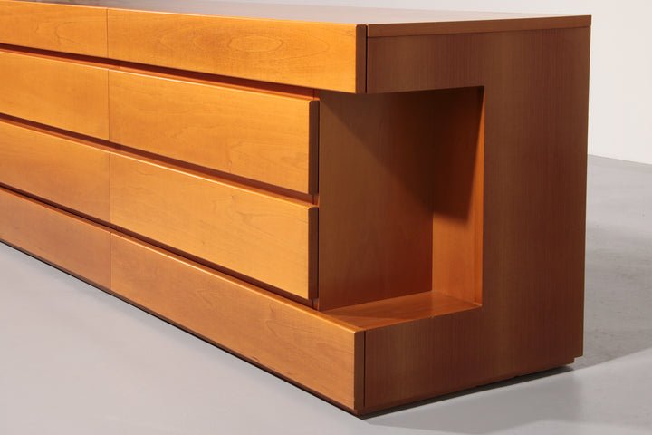 Post modern custom 8 drawer floating dresser blonde geometric design Italy