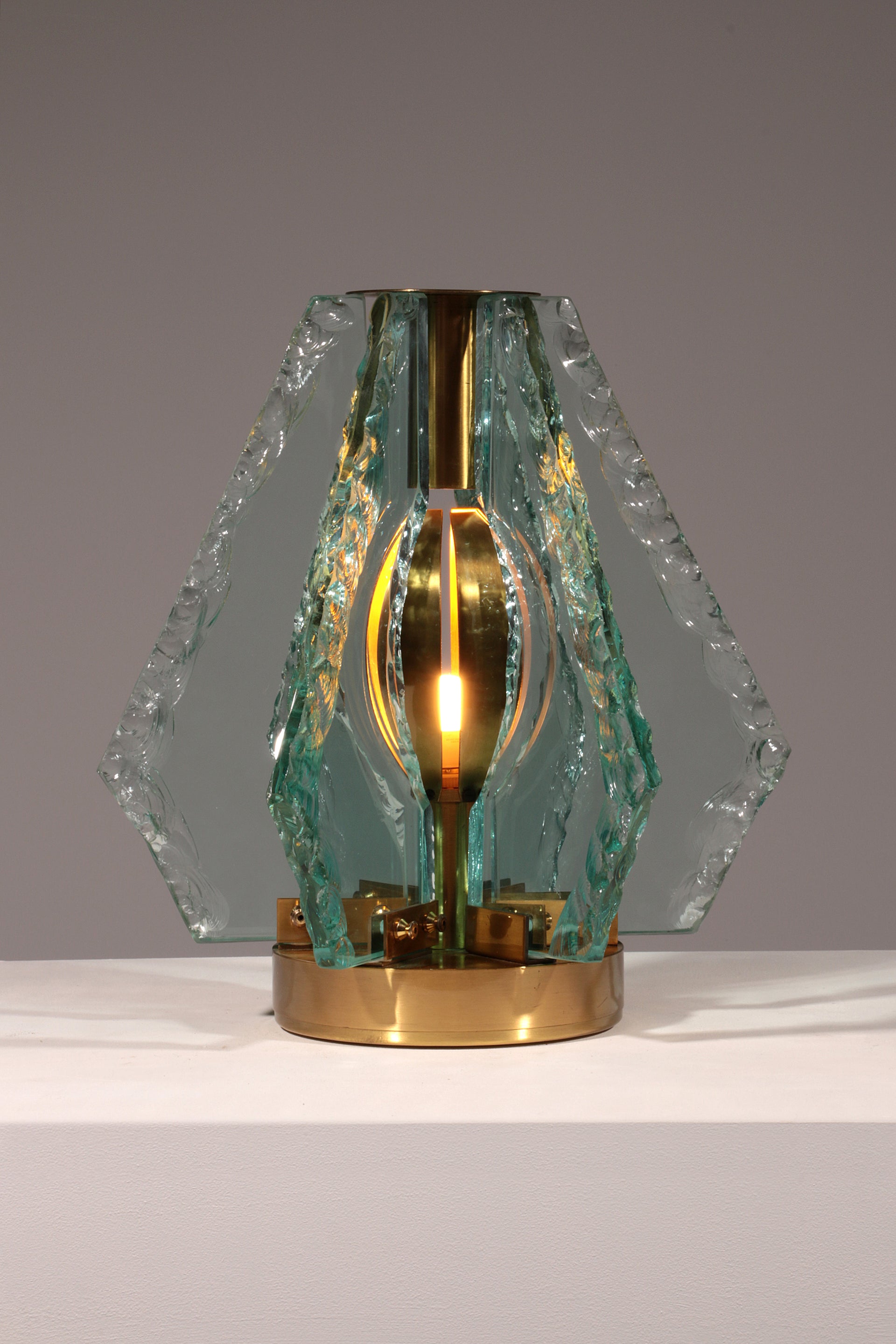 Chiselled Glass Table Lamp in Brass by Gino Paroldo for Dinodei, 1960s