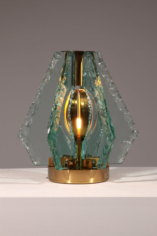 Chiselled Glass Table Lamp in Brass by Gino Paroldo for Dinodei, 1960s