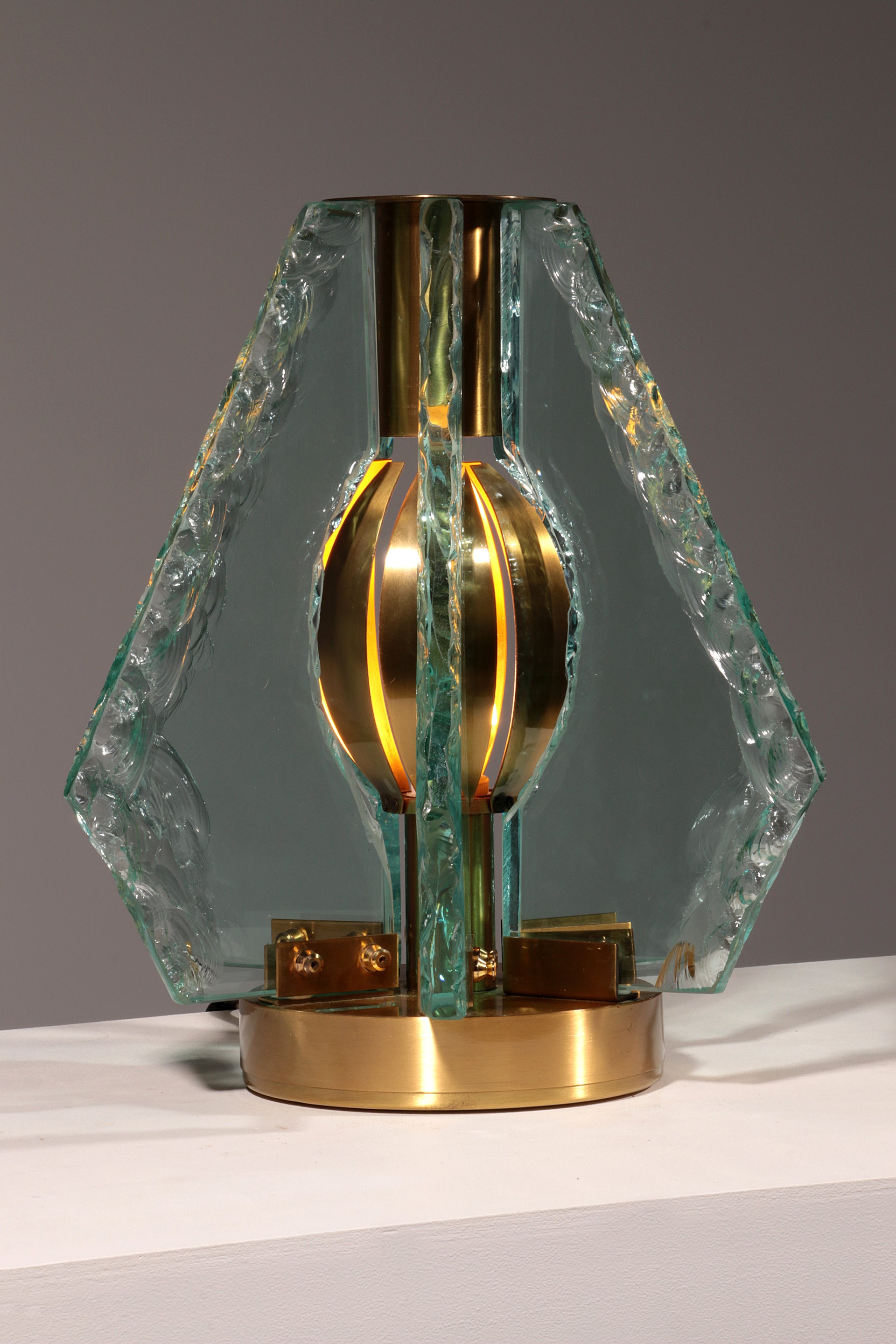 Chiselled Glass Table Lamp in Brass by Gino Paroldo for Dinodei, 1960s