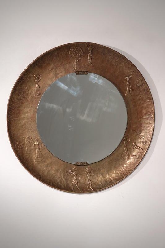 Sculptural Hammered Copper Mirror Attributed to Angelo Bragalini"