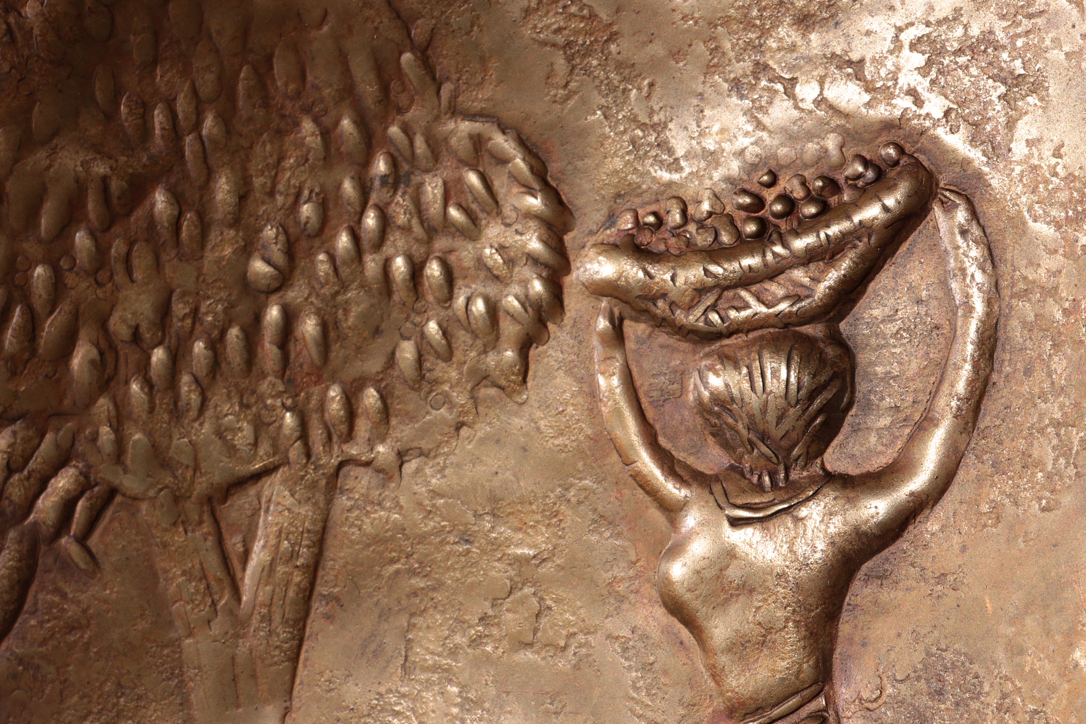 Sculptural Hammered Copper Mirror Attributed to Angelo Bragalini"